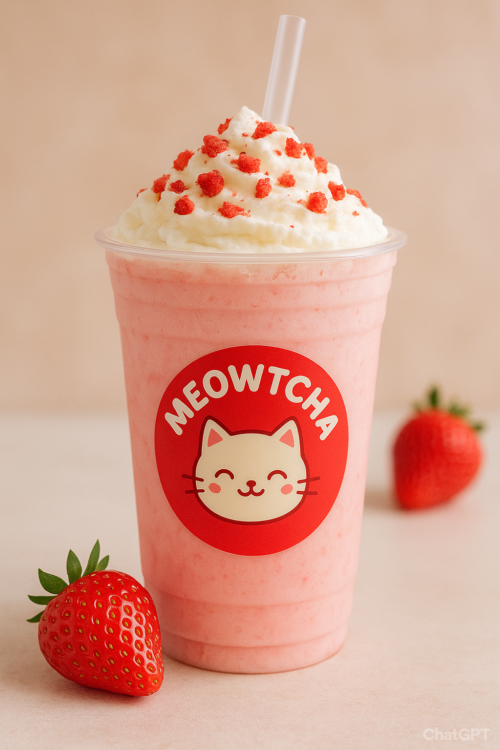 Strawberry Meowtcha drink